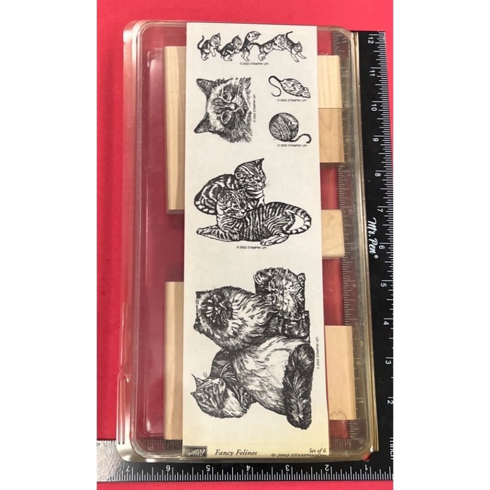 RARE 2002 Stampin' Up! Fancy Felines Wood Mounted Rubber Stamp Set New Unmounted